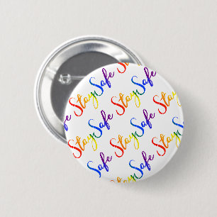 Stay Safe LGBT Rainbow Flag Colors Typography 6 Cm Round Badge