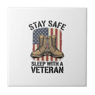 Stay Safe Sleep With A Veteran Vintage Boots Shirt Ceramic Tile
