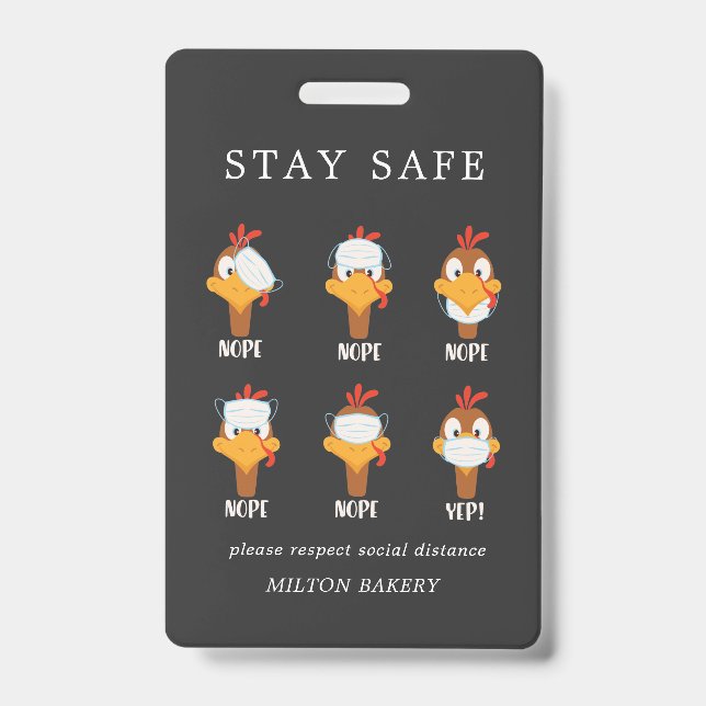 stay safe turkey face mask pandemic monogram ID badge (Front)