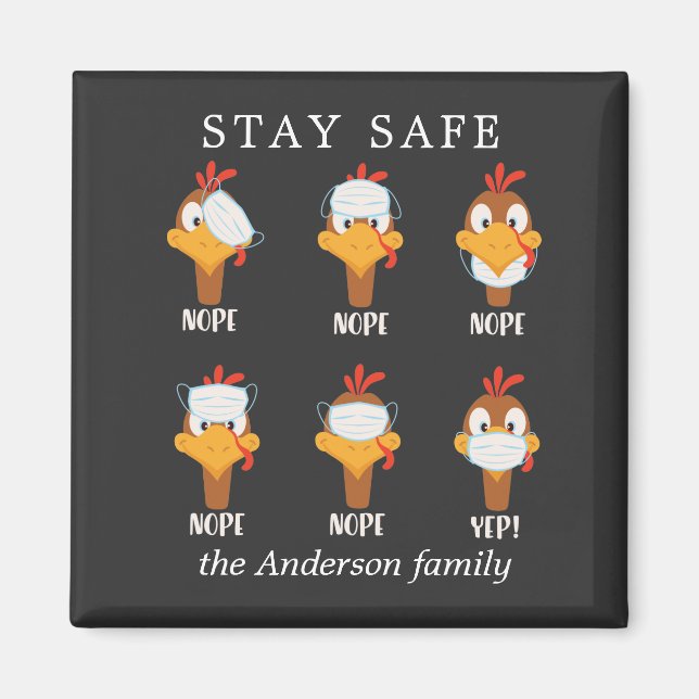 stay safe turkey face mask pandemic monogram magnet (Front)