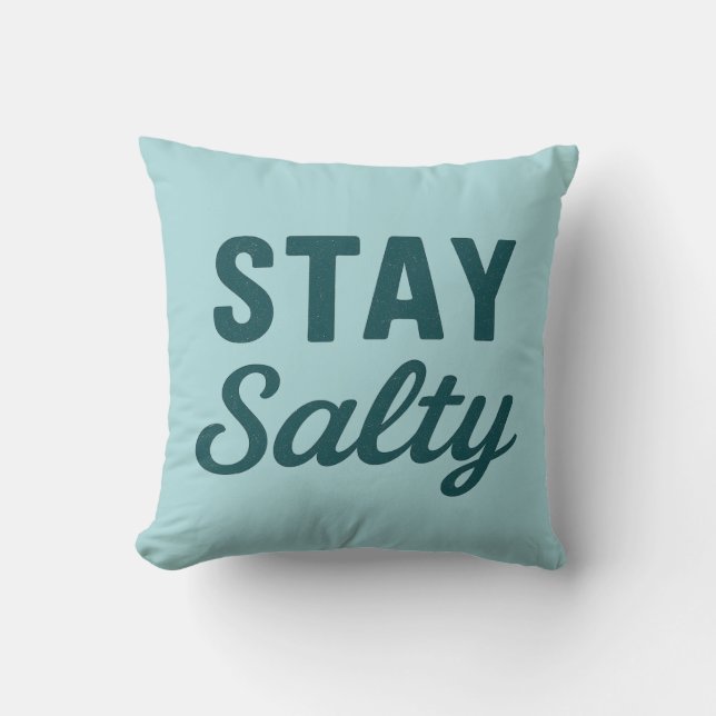Stay Salty | Reversible Teal Sea Glass Beach House Cushion (Front)