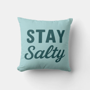 Stay Salty Reversible Teal Sea Glass Coastal Print Cushion