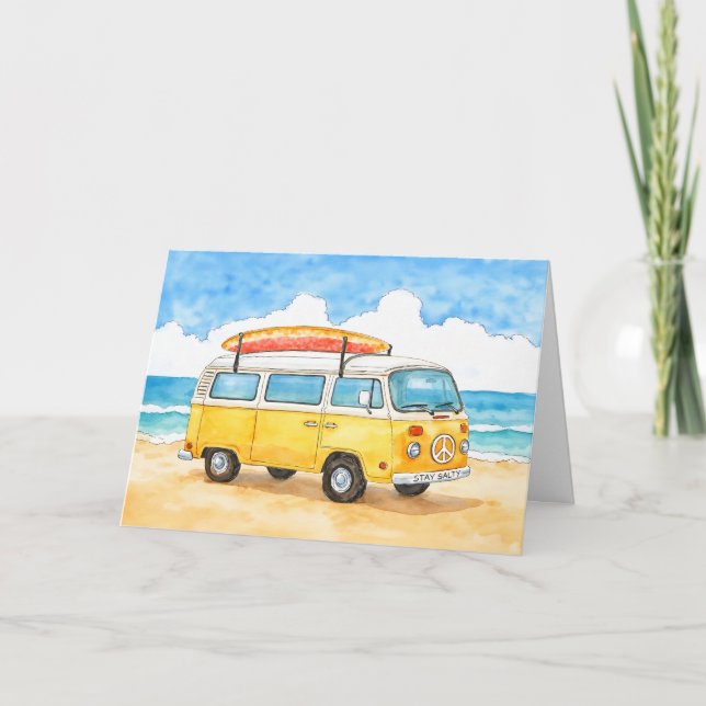 Stay Salty Surfer Van Beach Greeting Card (Front)