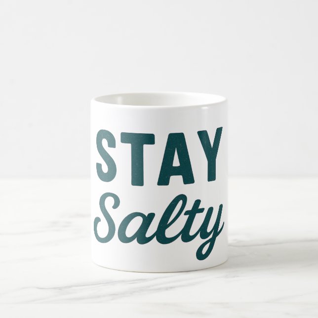 Stay Salty Teal Coastal Life Ocean Graphic Surfer Coffee Mug (Center)
