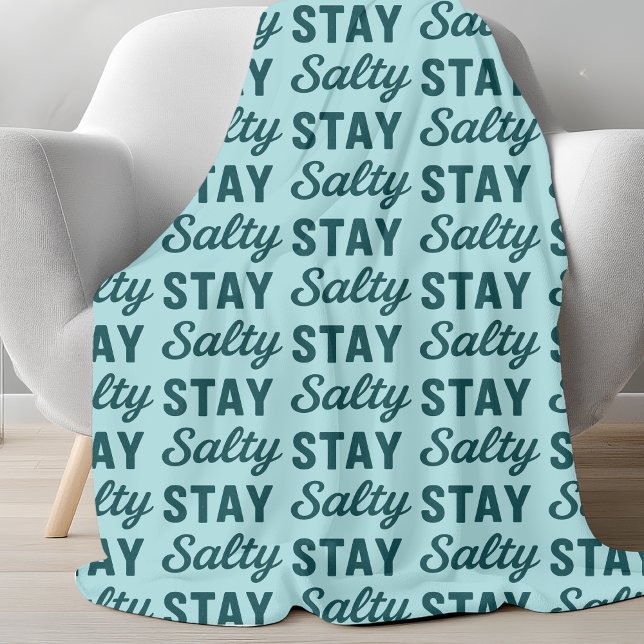 Stay Salty Teal Sea Glass Blue Beach Decor Graphic Fleece Blanket (Creator Uploaded)