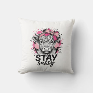 Stay Sassy Pink Highland Cow Vintage Engraving Shi Cushion