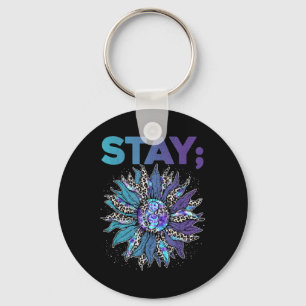 Stay Semicolon Leopard Sunflower Suicide Preventio Key Ring