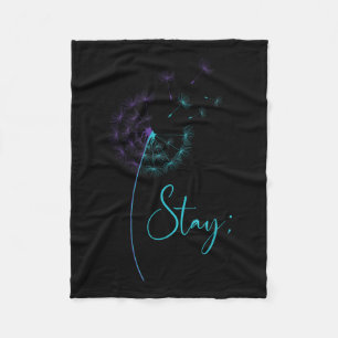 Stay Semicolon Teal &amp; Purple Dandelion Suicide Fleece Blanket