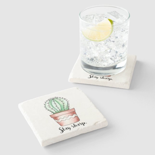 Stay Sharp Cactus Stone Coaster (Side)