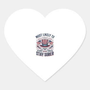 Stay Sober Patriotic Vintage Fireworks Shirt Desig Heart Sticker