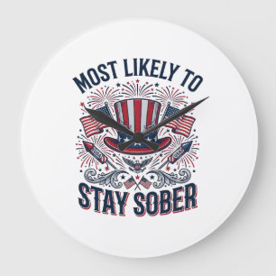 Stay Sober Patriotic Vintage Fireworks Shirt Desig Large Clock
