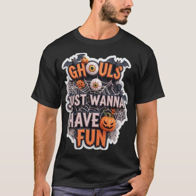 Stay Spooky 3D Halloween graphic with bats ghosts  T-Shirt (Front)
