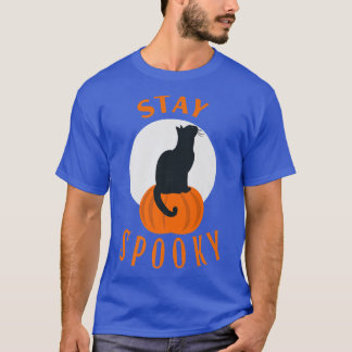 Stay Spooky Cute Black Cat Sit on Pumpkin Hallowee T-Shirt