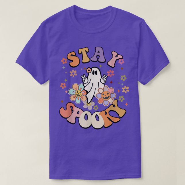 Stay Spooky Cute Floral Ghost Halloween  T-Shirt (Design Front)