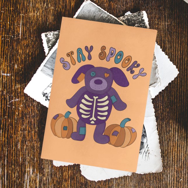 Stay Spooky Cute Skeleton Dog Halloween Postcard (Creator Uploaded)