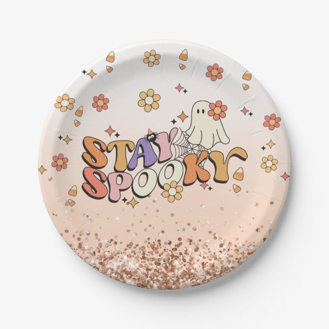 Stay Spooky Elegant Halloween Retro Cute Girly Paper Plate (Front)