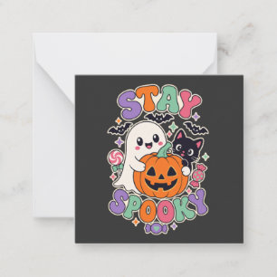Stay Spooky: fantasma kawaii, gato negro Card