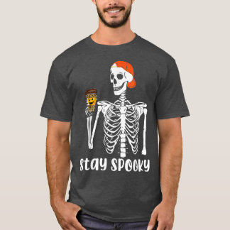 Stay Spooky Funny Leopard Coffee Skeleton Hallowee T-Shirt