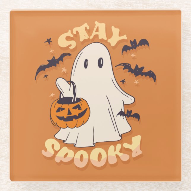 Stay Spooky Ghost Glass Coaster (Front)