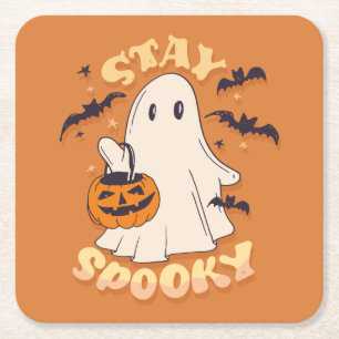 Stay Spooky Ghost Square Paper Coaster