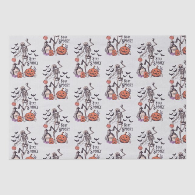 Stay Spooky Graveyard Skeleton Grey Halloween Tissue Paper (Front)