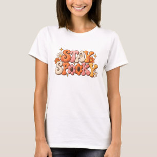 Stay Spooky   Groovy 70s Retro Floral Halloween T-Shirt