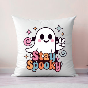 Stay Spooky Groovy Ghost Retro Pastel Halloween Cushion