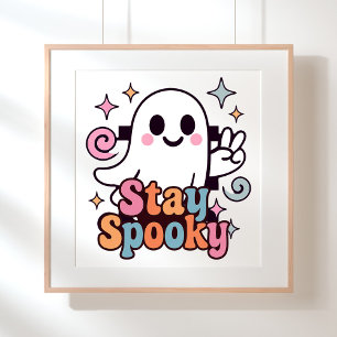 Stay Spooky Groovy Ghost Retro Pastel Halloween Poster