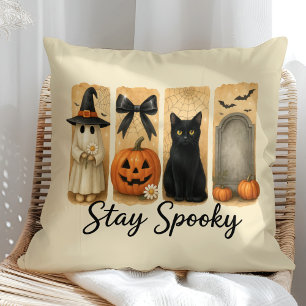 "Stay Spooky" Halloween Brush Stroke Cat Cushion