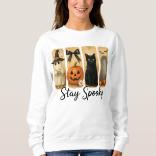 "Stay Spooky" Halloween Brush Stroke Cat Women's Sweatshirt
