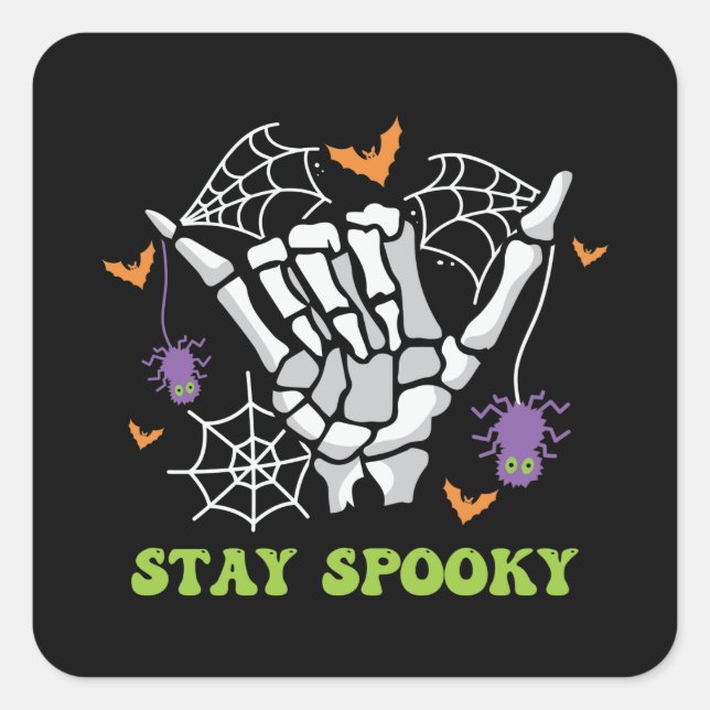 Stay Spooky Halloween Skeleton Hand Square Sticker (Front)