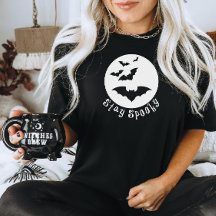 Stay Spooky Halloween Tee - Bats Flying Past Moon
