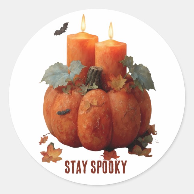 Stay Spooky Pumpkin with Candles Classic Round Sticker (Front)