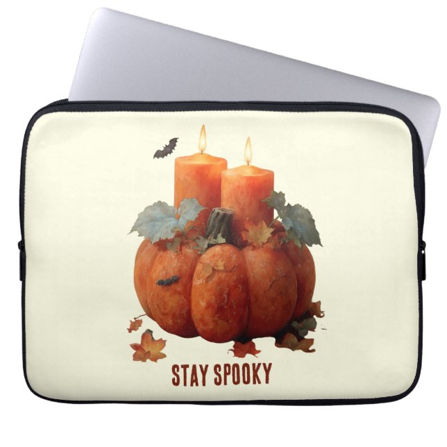 Stay Spooky Pumpkin with Candles Laptop Sleeve (Front)