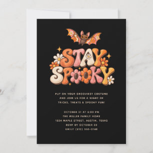 Stay Spooky Retro Halloween Party Groovy Bat Invitation