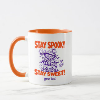 Stay Spooky Stay Sweet Retro Witch Cat Halloween Mug