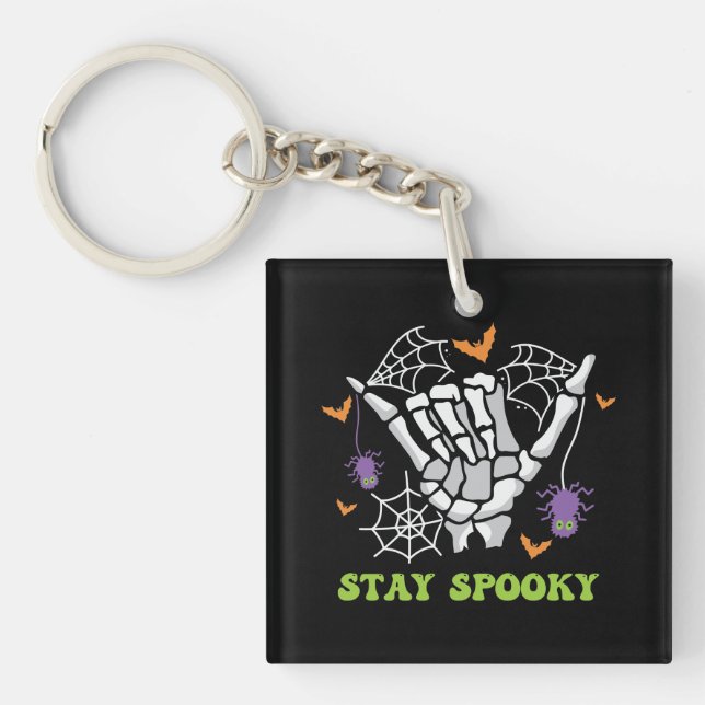 Stay Spooky with Hand Bones and Spider Webs Key Ring (Front)