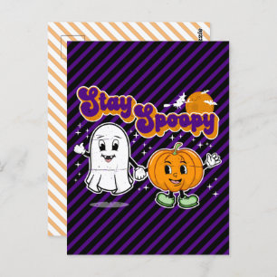 Stay Spoopy: Cute Halloween Ghost & Pumpkin Postcard