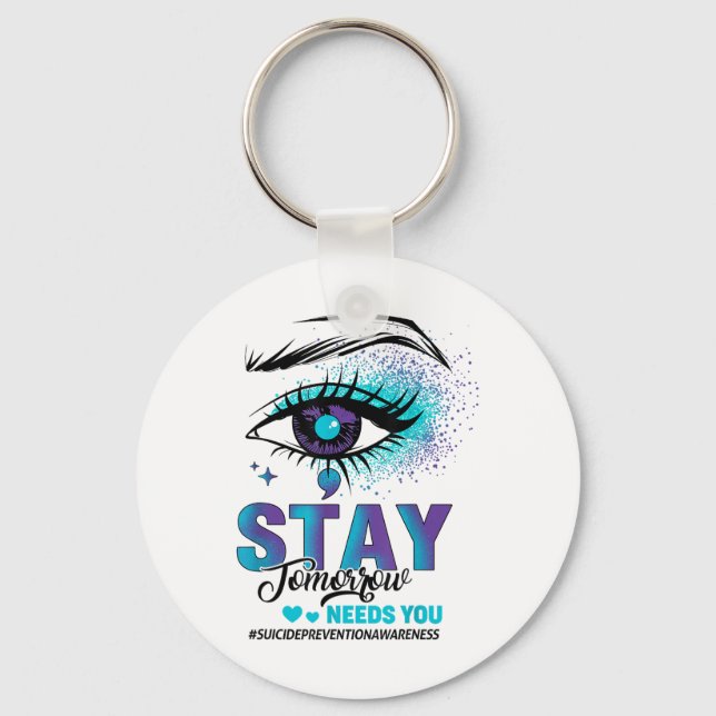 Stay Suicide Prevention Awareness Teal Purple Eye  Key Ring (Front)