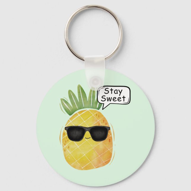 Stay Sweet Pineapple Cartoon Fun Key Ring (Front)