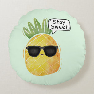 Stay Sweet Pineapple Cartoon Fun Round Cushion