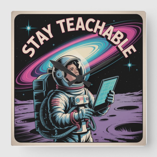 Stay Teachable Square Wall Clock (Front)