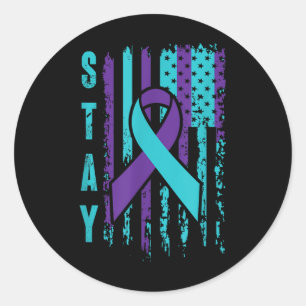 Stay _ Teal &amp; Purple Ribbon Usa Flag _ Suicide Classic Round Sticker