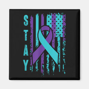 Stay _ Teal & Purple Ribbon Usa Flag _ Suicide Magnet