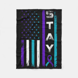Stay Teal Purple Ribbon Usa Flag Suicide Preventio Fleece Blanket