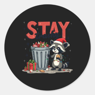 Stay Trashy Funny Racoon Meme Merry Christmas Anim Classic Round Sticker