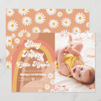 Stay Trippy Little Hippie Retro Daisy Birthday Inv