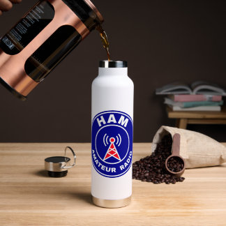 Stay Tuned HAM Radio Antenna Operator Badge Water Bottle
