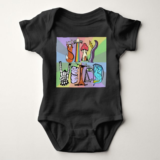 Stay Weird Baby Bodysuit Rainbow Background  (Front)