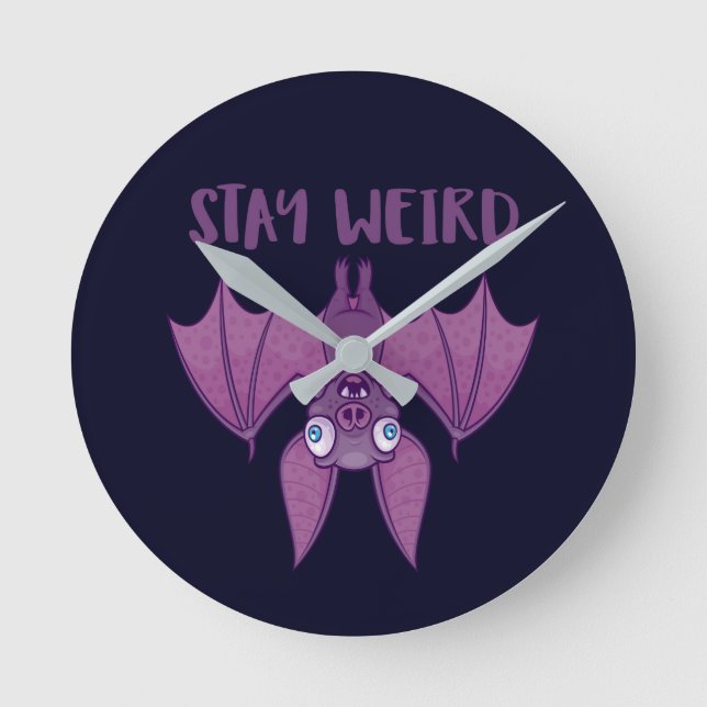 Stay Weird Cartoon Bat Round Clock (Front)